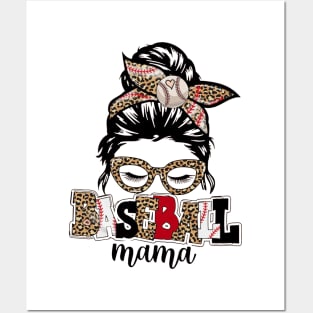 Baseball Mama Messy Bun Leopard Posters and Art